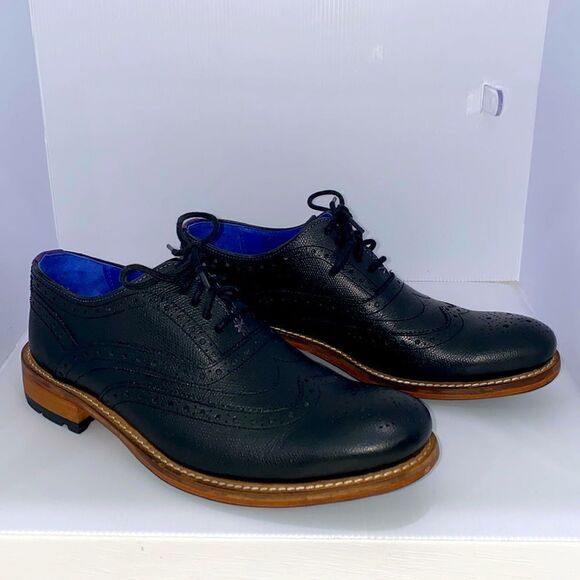 Ted Baker Guri 7 Black Oxford Brogue Shoes With Stacked Block Heel Men's Size 8 - Picture 3 of 16